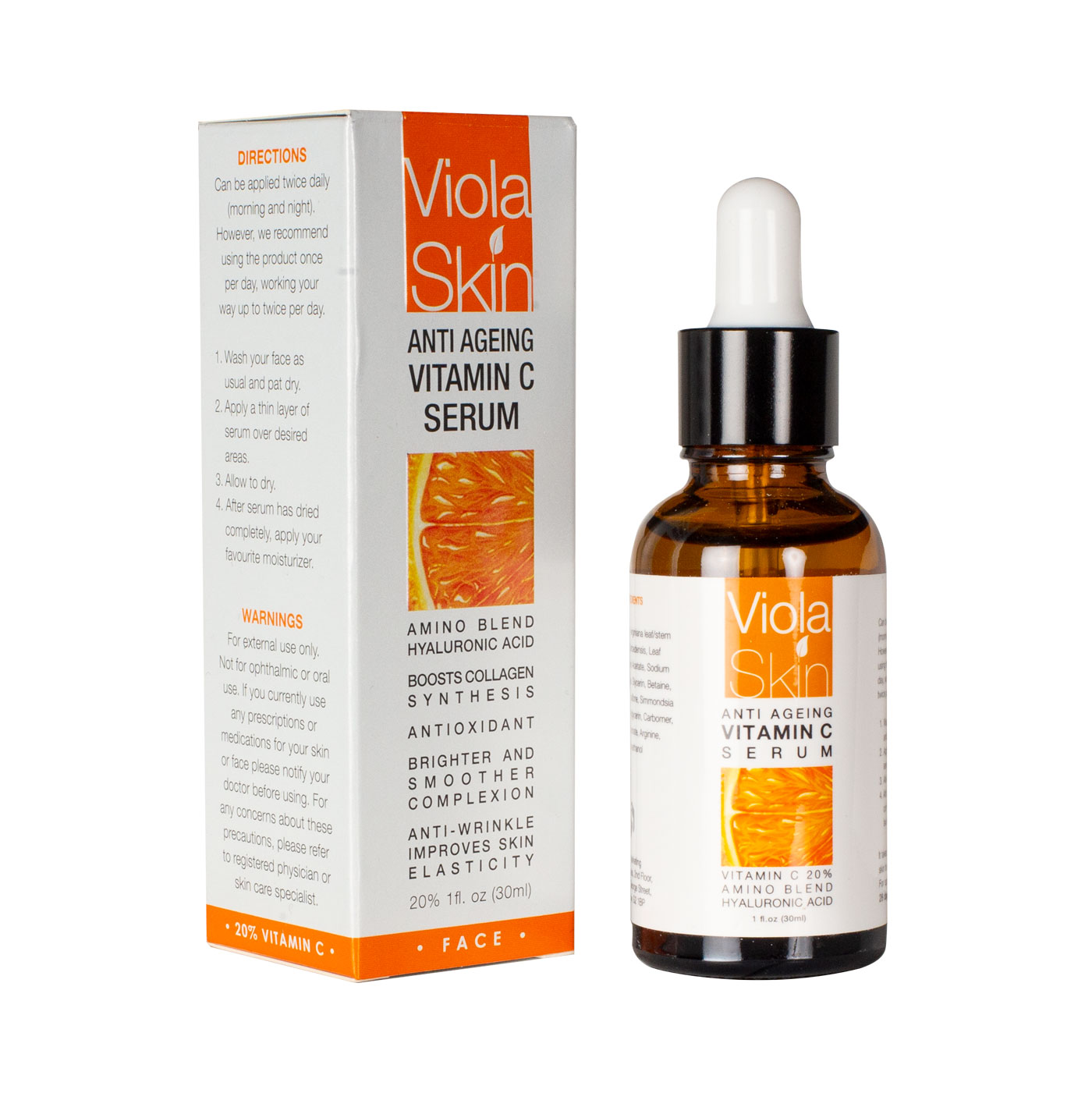  ViolaSkin Vitamin C Serum - Anti Ageing, Hydrating &  Brightening Serum for Face with Hyaluronic Acid - Uniquely Designed Day &  Night Serum : Beauty & Personal Care
